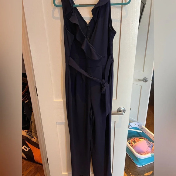 Superfoxx Navy Blue Ruffle tip wrap jumpsuit - Picture 1 of 9